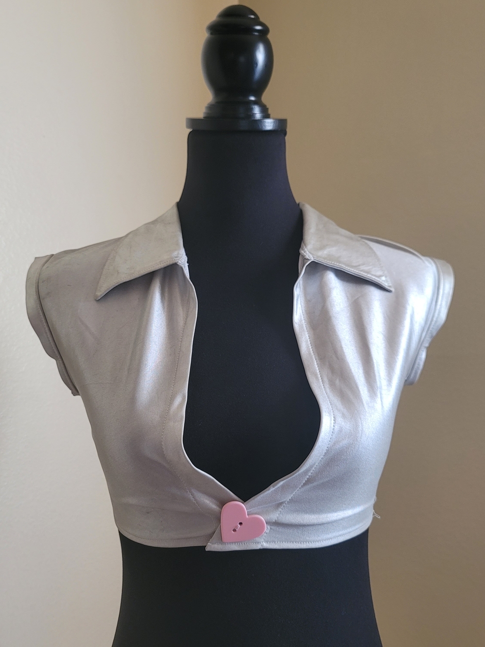 COMBO Silver Metallic Crop Top & Bikini Top with Heart Button Small/Medium NWT